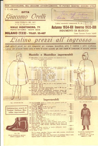 Materiale pubblicitario d’epoca 1934 MILANO Ditta Giacomo ORELLI Indumenti di blocco Listino ILLUSTRATO 1