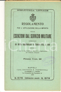 Libro, pubblicazione d epoca 1916 BIBLIOTECA LEGALE Regolamento imposta sulle esenzioni dal servizio militare 1