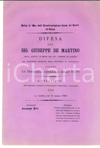 Libro, pubblicazione d epoca 1885 ROMA Francesco CALIGARIS Difesa del sig. Giuseppe DE MARTINO vs Tesoreria 1