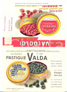 Materiale pubblicitario d’epoca 1959 MILANO Stabilimenti PASTIVAL Pastiglie VALDA raffreddore Pubblicitario 1