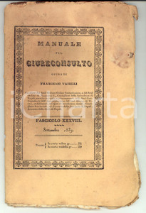 Libro, pubblicazione d epoca 1839 Francesco VASELLI Manuale pel giureconsulto Fascicolo 38 INCOMPLETO 1