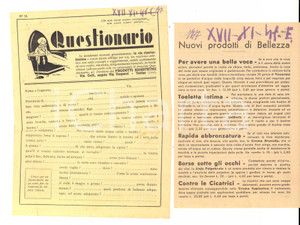 Materiale pubblicitario d’epoca 1941 TORINO Laboratori SCIENZA DEL POPOLO Nuovi prodotti bellezza Pubblicitario 1