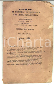 Libro, pubblicazione d epoca 1838 Francesco CERVELLERI Nicola DE SIMONE Effemeridi di Medicina Chirurgia 1