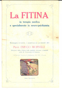 Materiale pubblicitario d’epoca 1921 Enrico MORSELLI La fitina in terapia medica e in neuropsichiatria 1