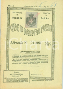 Documento originale, autentico 1947 CANNA CS Casse di Risparmio Postali Carmine TARSIA Libretto fruttifero 1