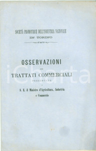 Documento originale, autentico 1877 TORINO SocietÃ  Promotrice Industria Trattati commerciali ITALIA FRANCIA 1