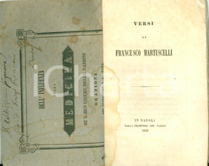 Libro, pubblicazione d epoca 1849 Francesco MARTUSCELLI Versi AUTOGRAFO medico Giuseppe DE NASCA vOLUME 1