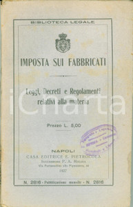 Documento originale, autentico 1927 NAPOLI Imposta sui fabbricati leggi decreti Edizioni PIETROCOLA 1