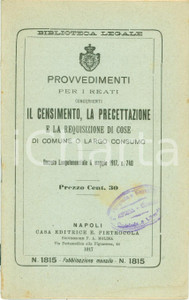 Documento originale, autentico 1917 NAPOLI WWI Reati per requisizione cose di largo consume Decreto 1
