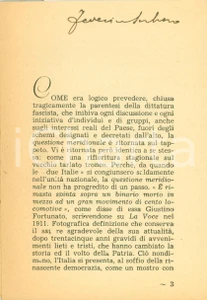 Autografo originale 1947 Federico SORBARO Questione meridionale prospettive regionali AUTOGRAFO 1