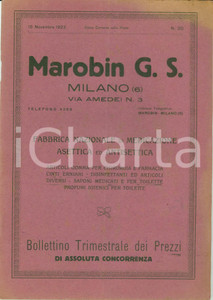 Materiale pubblicitario d’epoca 1923 MILANO Ditta MAROBIN G.S. Medicazione asettica antisettica Listino prezzi 1