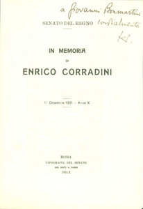 Autografo originale 1931 ROMA SENATO In memoria di Enrico CORRADINI Autografo Luigi FEDERZONI 1