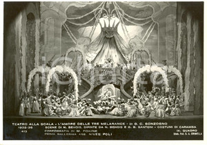 Cartolina originale da collezione 1935 MILANO Teatro alla SCALA L amore delle tre melarance Scene di BENOIS Foto 1