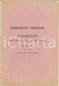 Libro, pubblicazione d epoca 1875 Antonio CARRARA Riordinamento finanziario senza nuove imposte Opuscolo 1