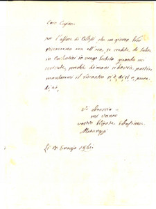Documento originale, autentico 1861 CARLENTINI SR Salvatore MATARAZZI SCALIA in affari con lo zio Lettera 1