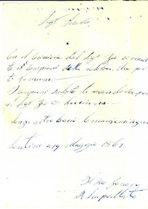 Documento originale, autentico 1862 LENTINI SR SCAPELLATO invia campioni di robba con il cociniere Lettera 1