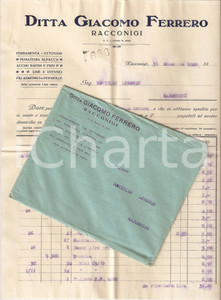Documento originale, autentico 1929 RACCONIGI CN Ditta Giacomo FERRERO Posateria alpacca Ottonami Fattura 1