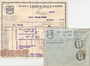 Oggetto da collezione cartaceo 1929 TORINO Ditta Riccardo CROCE Articoli per tappezzieri Fattura con busta 1