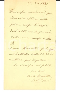 Documento originale, autentico 1880 MILANO Procuratore Carlo ARNATTI a Melchiorre GULLER Verbania Cartolina 1