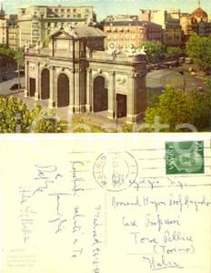 Cartolina originale da collezione 1957 MADRID Puerta de AlcalÃ  Cartolina ad Augusto Armand HUGON FP VG 1