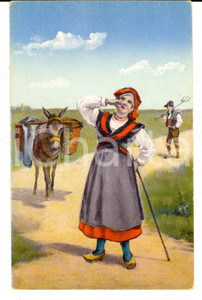 Cartolina originale da collezione 1930 ca COSTUMI SPAGNA GALIZIA Donna di PONTEVEDRA Cartolina ILLUSTRATA FP 1