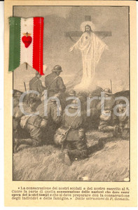 Cartolina originale da collezione 1915 WWI Consacrazione esercito al SACRO CUORE Cartolina con stoffa tricolore 1