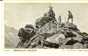 Cartolina originale da collezione 1915 ca ALPES SUISSES Excursion au sommet Carte postale CHOCOLAT KLAUS 1