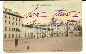 Cartolina originale da collezione 1905 SAVIGLIANO CN Veduta di Piazza CAVOUR Cartolina ANIMATA FP VG 1