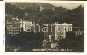 Cartolina originale da collezione 1929 BORDIGHERA IM Villa REALE e Hotel ROYAL Cartolina FP VG 1