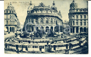 Cartolina originale da collezione 1925 GENOVA VECCHIA Piazza DE FERRARI Cartolina ANIMATA file di tram FP VG 1