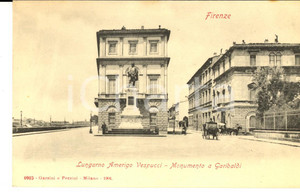 Cartolina originale da collezione 1900 ca FIRENZE Lungarno VESPUCCI  Monumento a GARIBALDI Cartolina FP NV 1