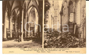 Cartolina originale da collezione 1915 YPRES B WW1 CathÃ©drale SAINTMARTIN avant et aprÃ¨s le bombardement 1