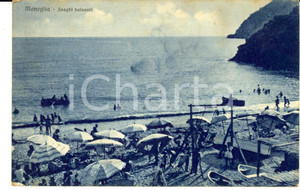 Cartolina originale da collezione 1950 MONEGLIA GE Veduta con la spiaggia e altalene Cartolina ANIMATA 1