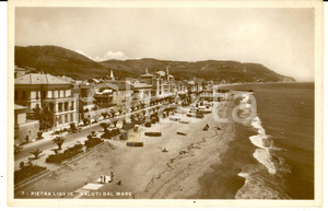Cartolina originale da collezione 1934 PIETRA LIGURE SV Panorama della spiaggia Cartolina ANIMATA barche FP 1
