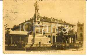 Cartolina originale da collezione 1932 BIELLA Teatro Sociale e monumento a Quintino SELLA Cartolina FP VG 1