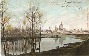 Cartolina originale da collezione 1903 PAVIA Panorama con pescatori sul TICINO Cartolina FP VG 1