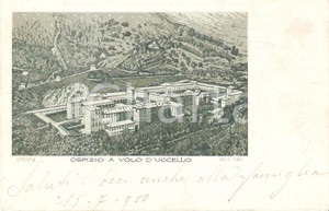 Cartolina originale da collezione 1900 SANTUARIO DI OROPA BI Ospizio a volo d uccello Cartolina FP VG 1