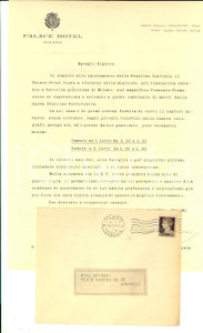 Materiale pubblicitario d’epoca 1930 ca MILANO Lettera HOTEL PALACE post rinnovamento Stazione Centrale Lettera 1