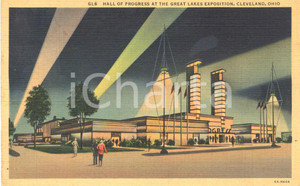 Cartolina originale da collezione 1938 CLEVELAND, OHIO USA Hall of Progress at GREAT LAKES Exposition ILLUSTRATA 1