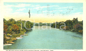 Cartolina originale da collezione 1930 DES MOINES IOWA USA Veduta fiume dal ponte di SIXTH AVENUE FP VG 1