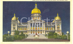 Cartolina originale da collezione 1948 DES MOINES, IOWA USA STATE CAPITOL Building by night Cartolina FP NV 1