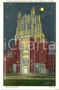 Cartolina originale da collezione 1944 IOWA CITY USA Veduta notturna UNIVERSITY HOSPITAL Tower Cartolina FP VG 1