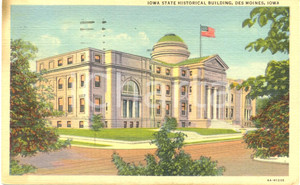 Cartolina originale da collezione 1950 DES MOINES, IOWA USA Veduta di lato STATE HISTORICAL BUILDING FP NV 1