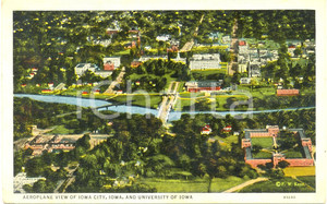 Cartolina originale da collezione 1937 IOWA CITY USA Panoramica aerea cittÃ  e complesso universitario FP VG 1