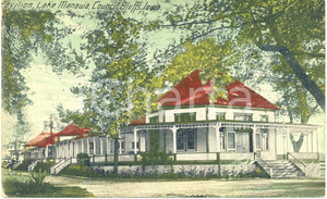 Cartolina originale da collezione 1915 COUNCIL BLUFFS, IOWA USA Scorcio di padiglione sul lago MANAWA FP VG 1
