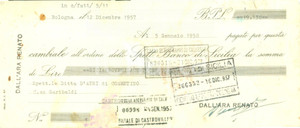 Documento originale, autentico 1958 BOLOGNA Cambiale BANCA POPOLARE DI LODI Danneggiata 1
