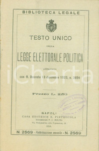 Documento originale, autentico 1924 BIBLIOTECA LEGALE Testo unico della leggere elettorale politica PIETROCOLA 1