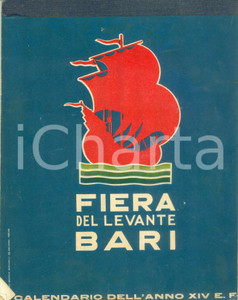Documento originale, autentico 1935 BARI FIERA DEL LEVANTE Calendario da tavolo anno XIV COMPLETO ILLUSTRATO 1
