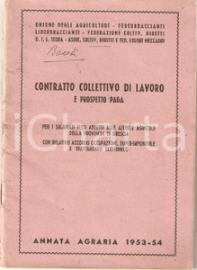 Libro, pubblicazione d epoca 1953  1954 UNIONE AGRICOLTORI  Contratto di lavoro salariati aziende agricole 1