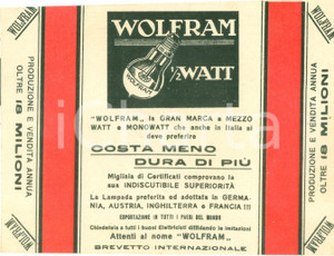 Materiale pubblicitario d’epoca 1935 ca Lampadina WOLFRAM Costa meno dura di più Busta intestata vuota 1